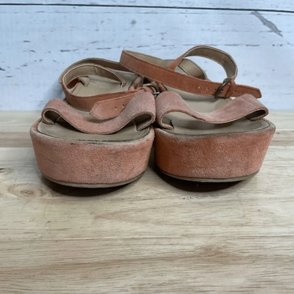 Sundance Platform Sandals Women's 10 Burnt Orange SuedeLeather Ankle Strap Italy